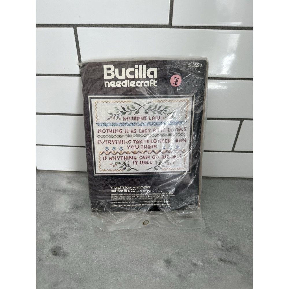 Bucilla Needlecraft Counted Cross Stitch Kit Murph's‎ Law #3520 Vintage Open Box
